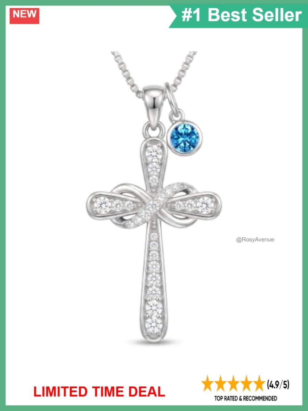 Infinity Cross Necklace 14K Gold Plated with Cubic Zirconia Birthstone